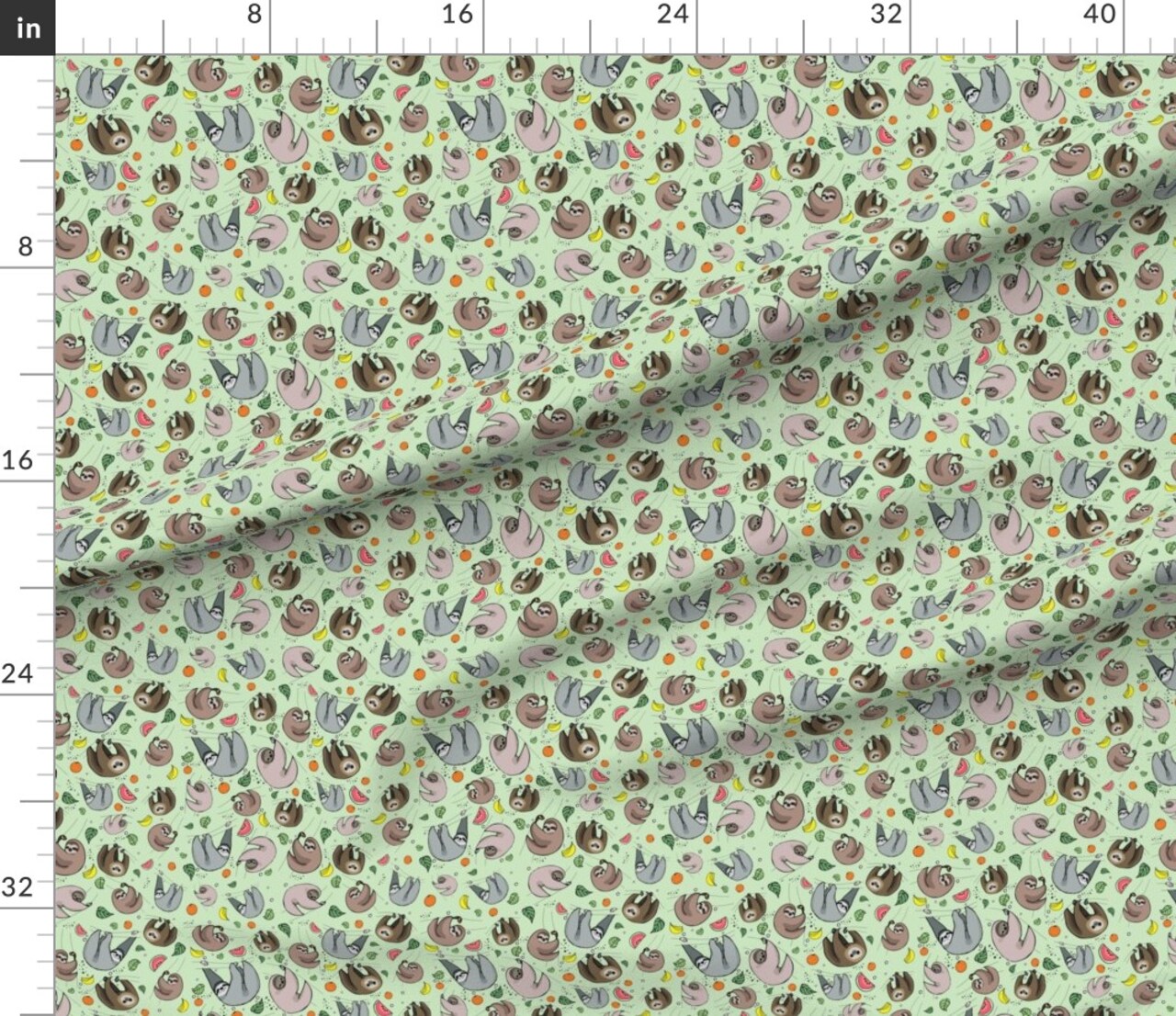 Sloth Party Pattern Print Cartoon Cute Cool Custom Printed Fabric by Spoonflower Various Fabrics by the Yard or Fat Quarter